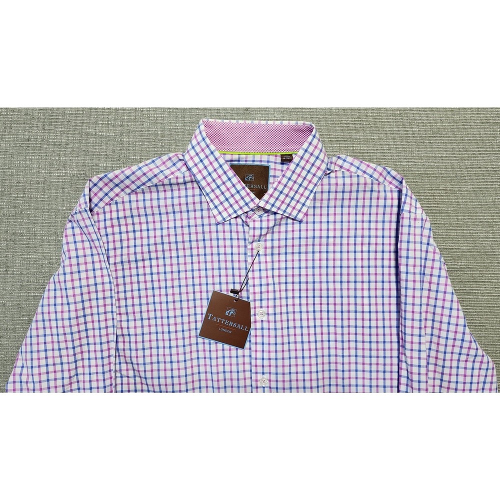 Tattersall London Plaid Dress Shirt Long Sleeve‎ Cotton 18.5 32/33 NWT